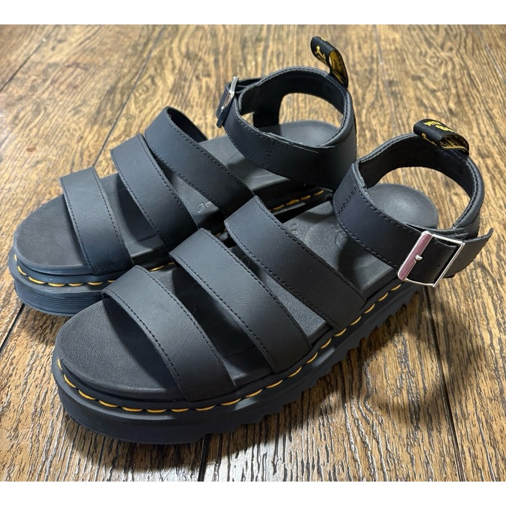 Dr Martens Blaire Hydro Leather Sandals Black Platform Womens US 9